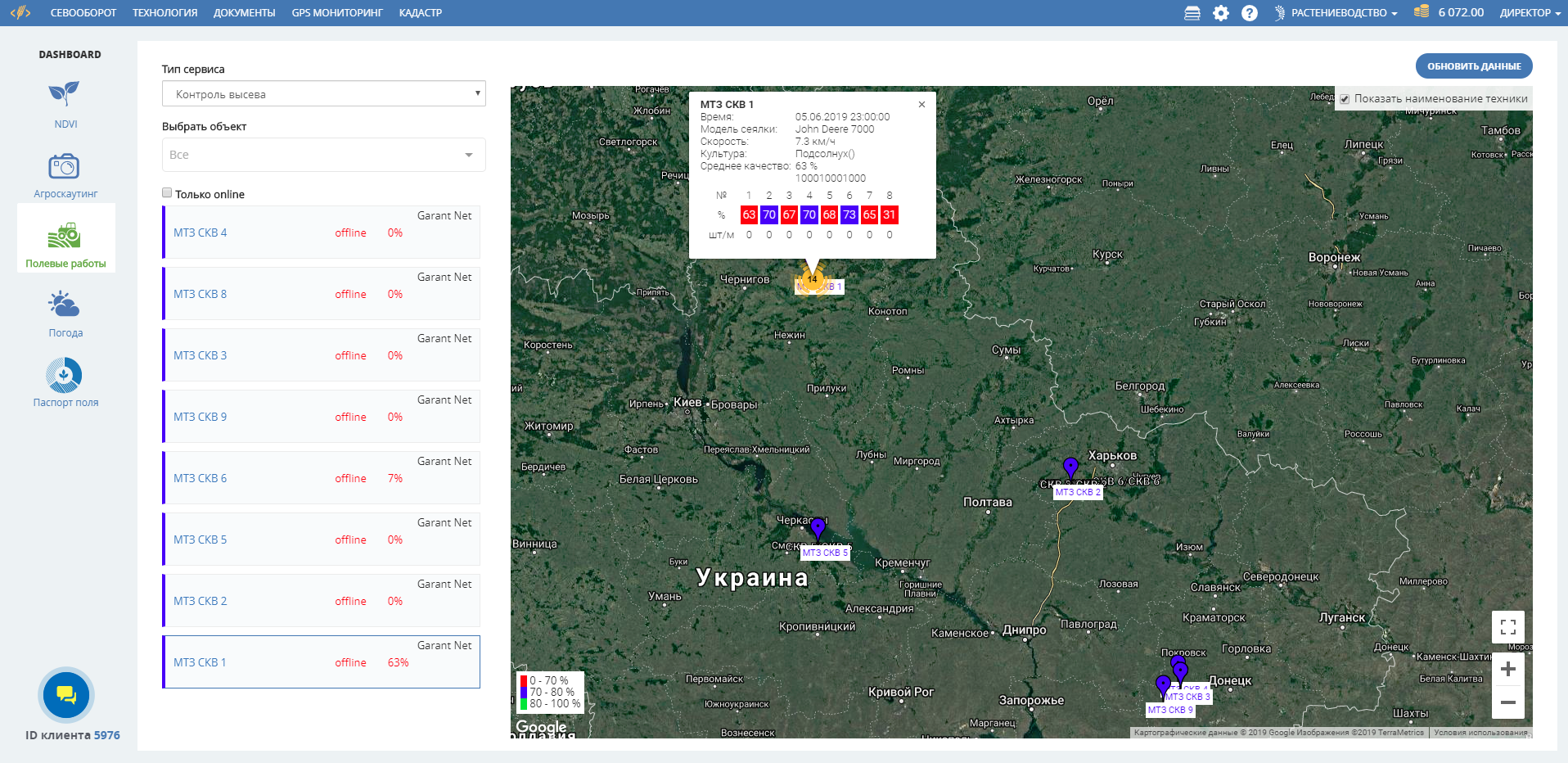 SoftFarm онлайн-мониторинг высева пропашных и зерновых сеялок фото